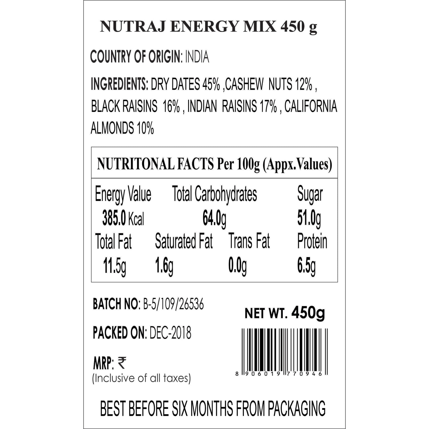 Nutraj Energy Mix 450g