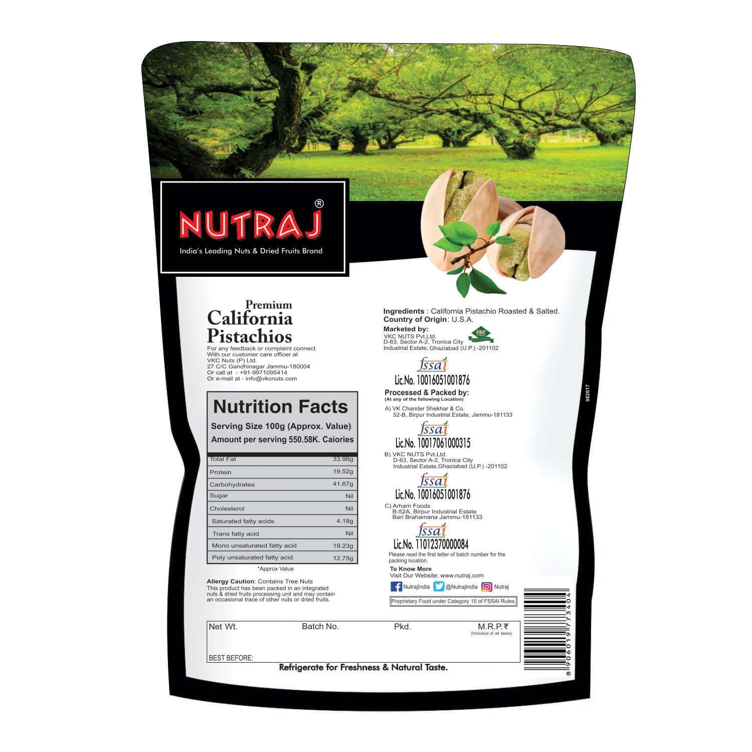Nutraj California Roasted and Salted Pistachios 500g (2 X 250g)