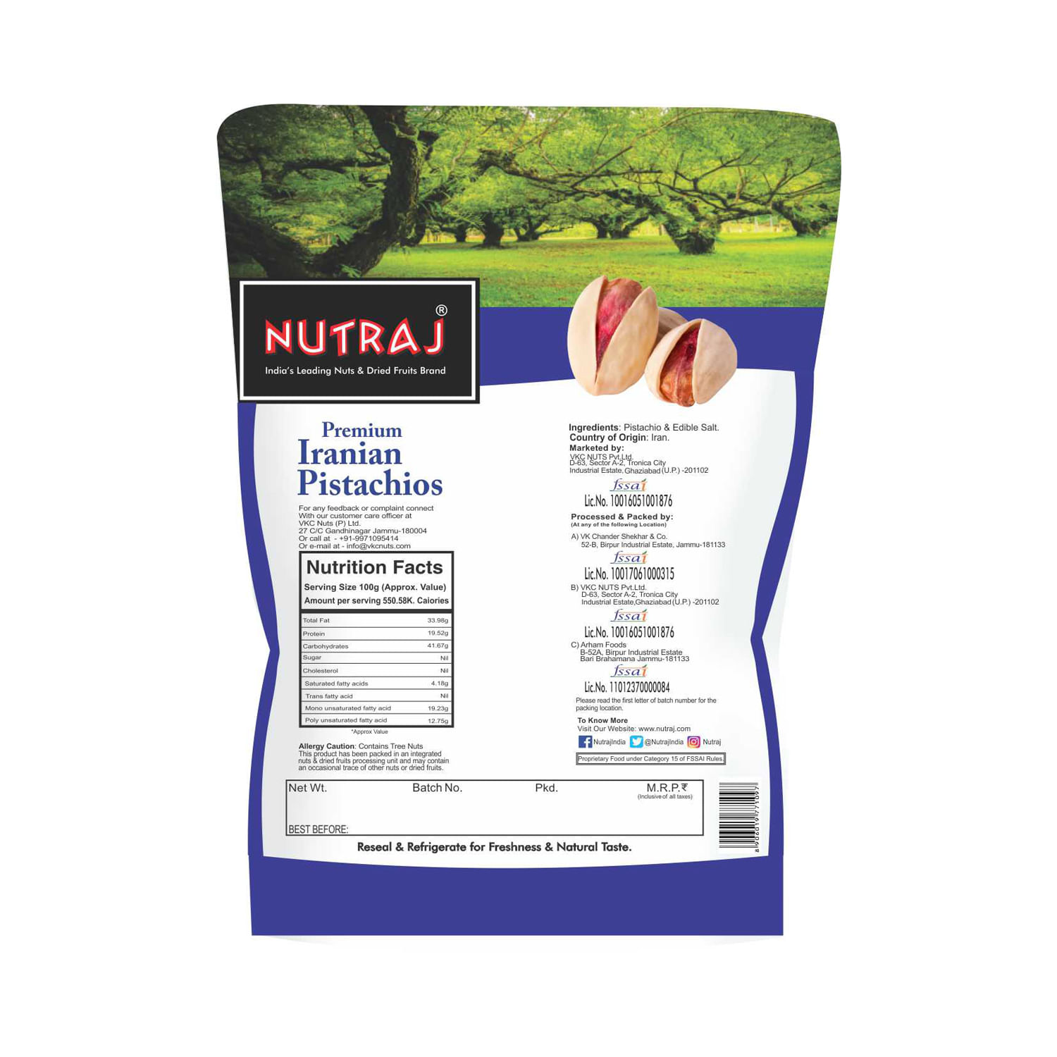 Nutraj Iranian Roasted and Salted Pistachios 750g (3 X 250g)