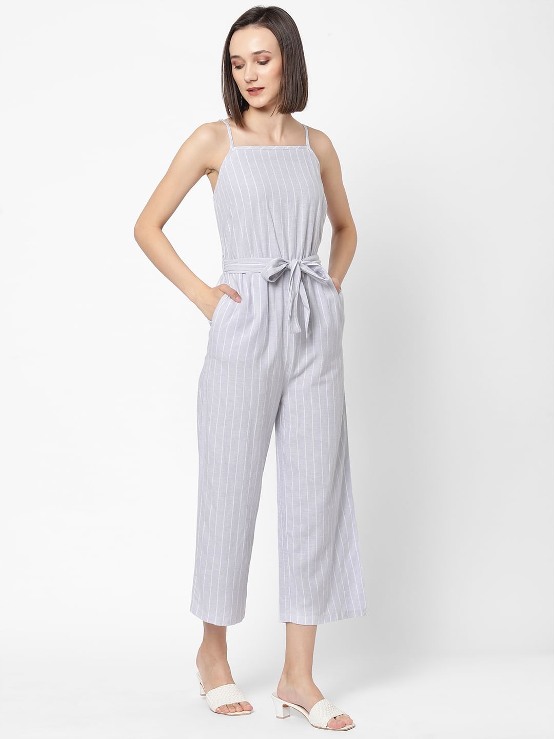 Grey Striped Jumpsuit