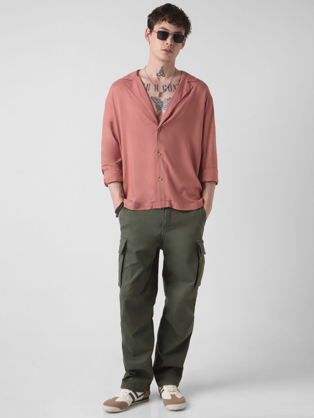 Carmine Pink Oversized Notched Lapel Collar Shirt