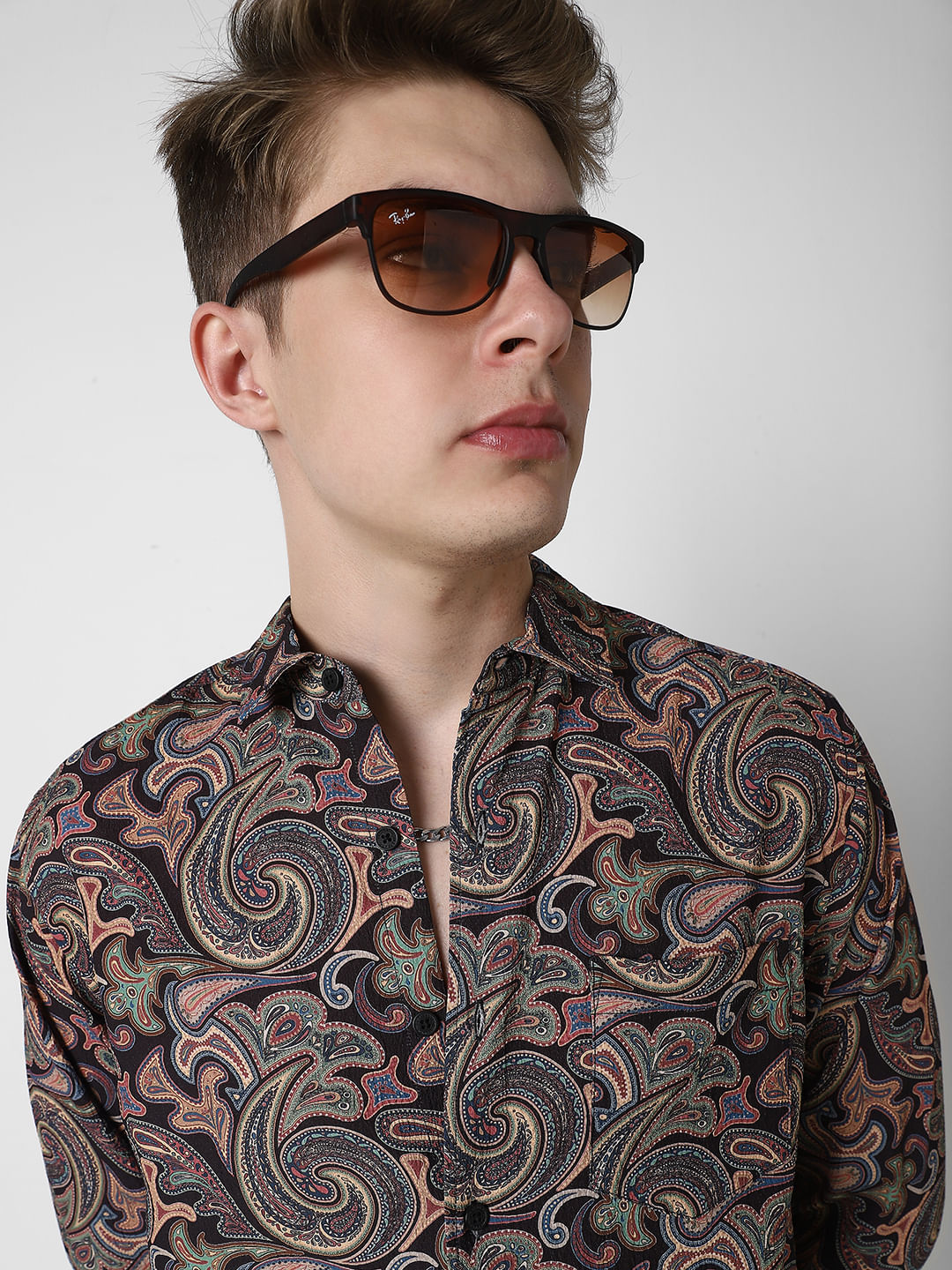 Futuristic Fusion Black Paisley Creased Shirt