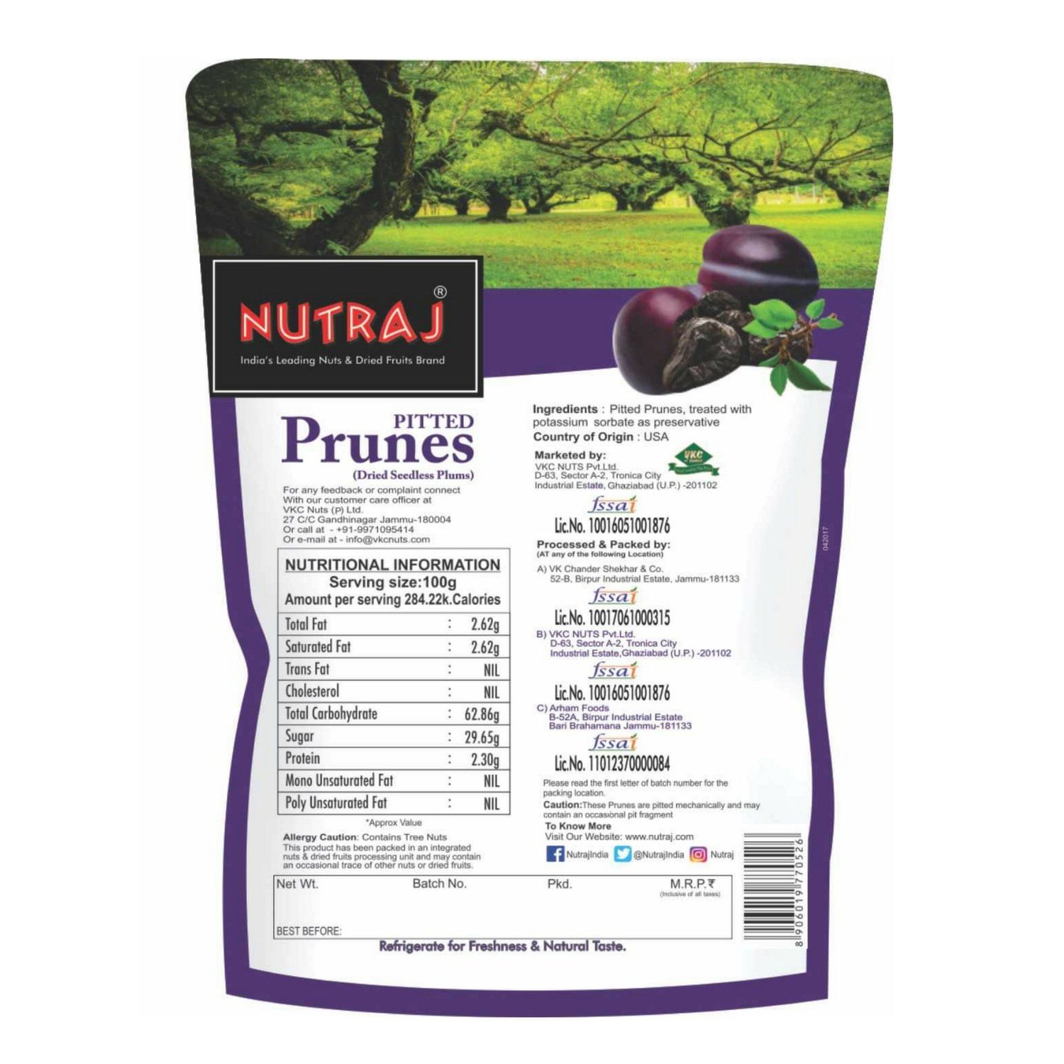 Nutraj California Pitted Prunes (Dried Seedless Plums) 200g