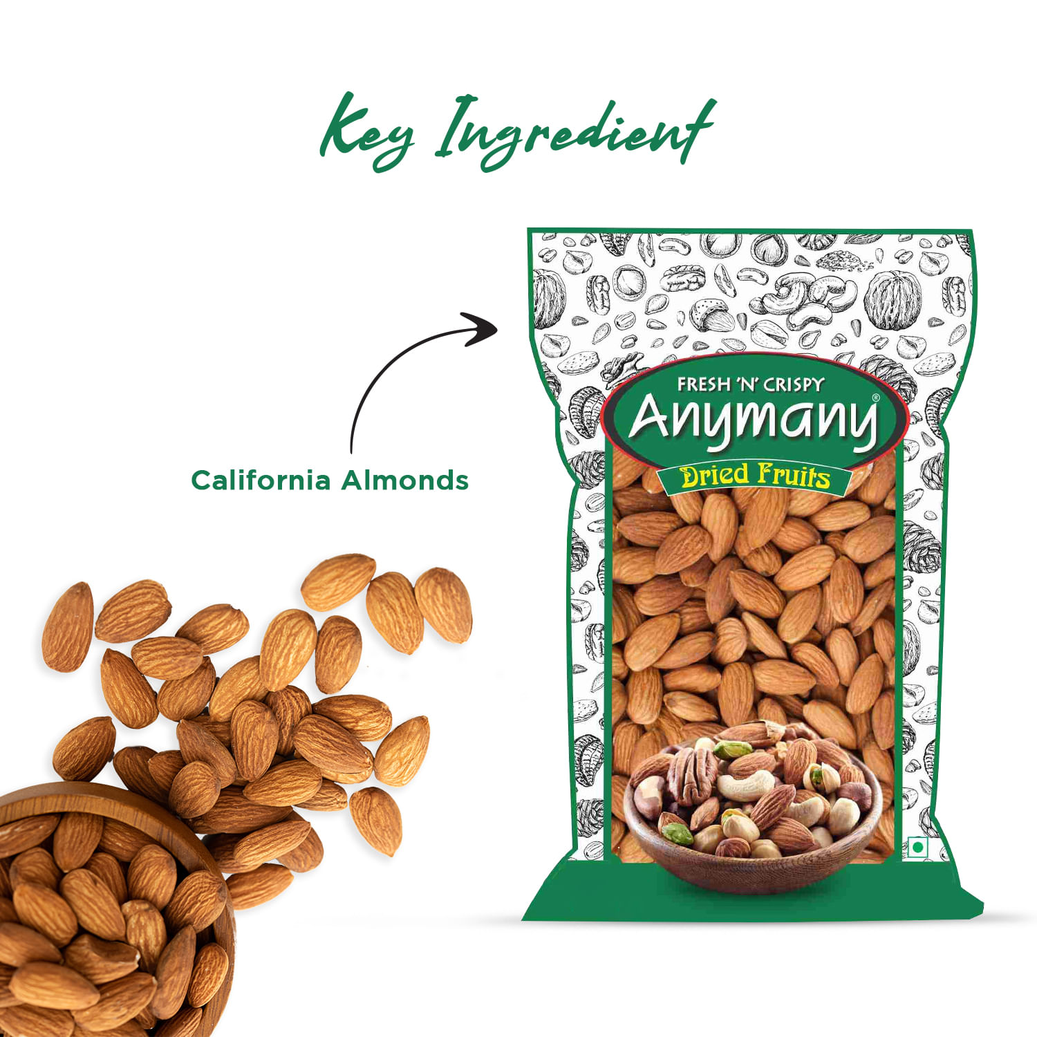 Anymany California Almonds (Badam) 1Kg