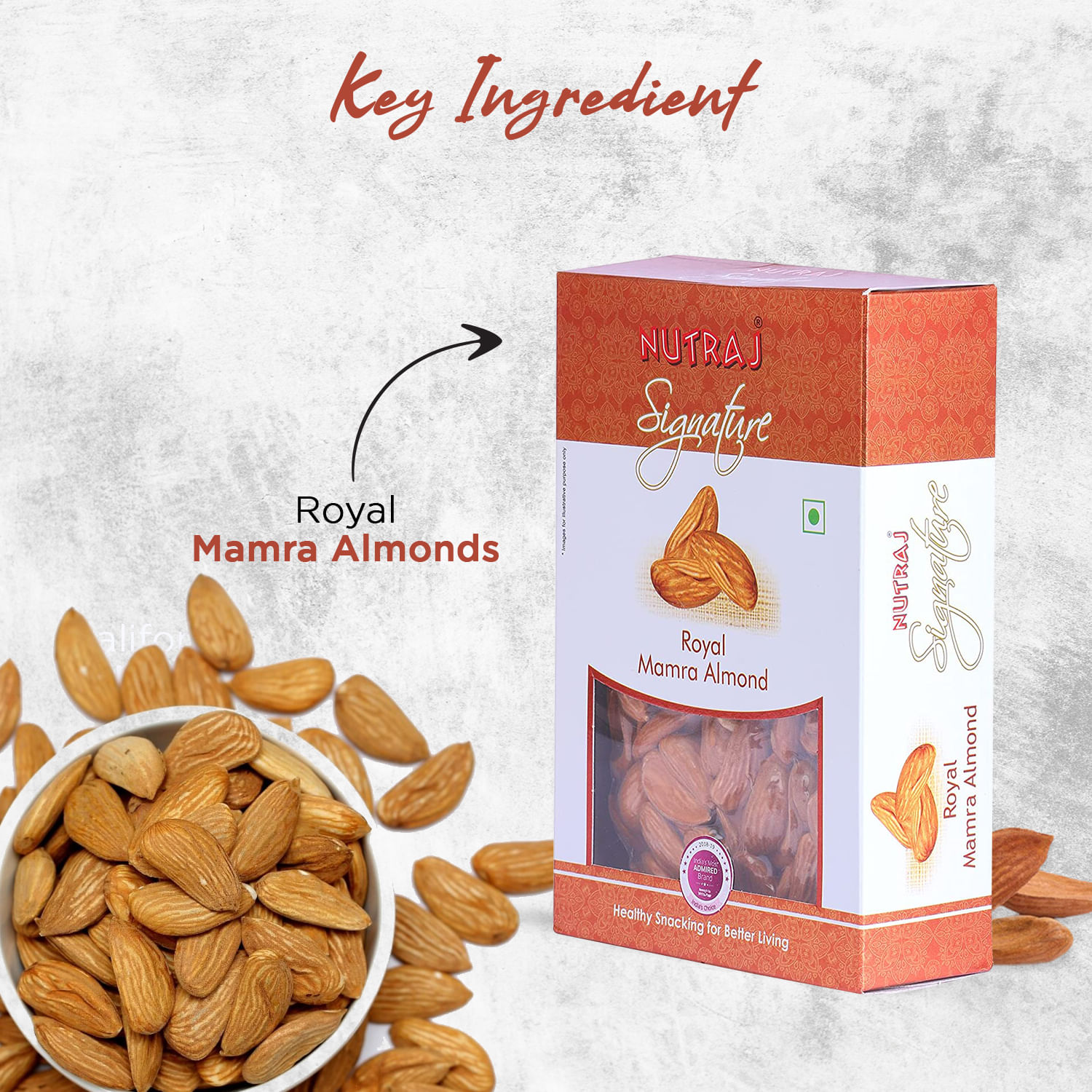 Nutraj Signature Mamra Almonds (Badam Giri) 1Kg (5 X 200g) - Vacuum Pack