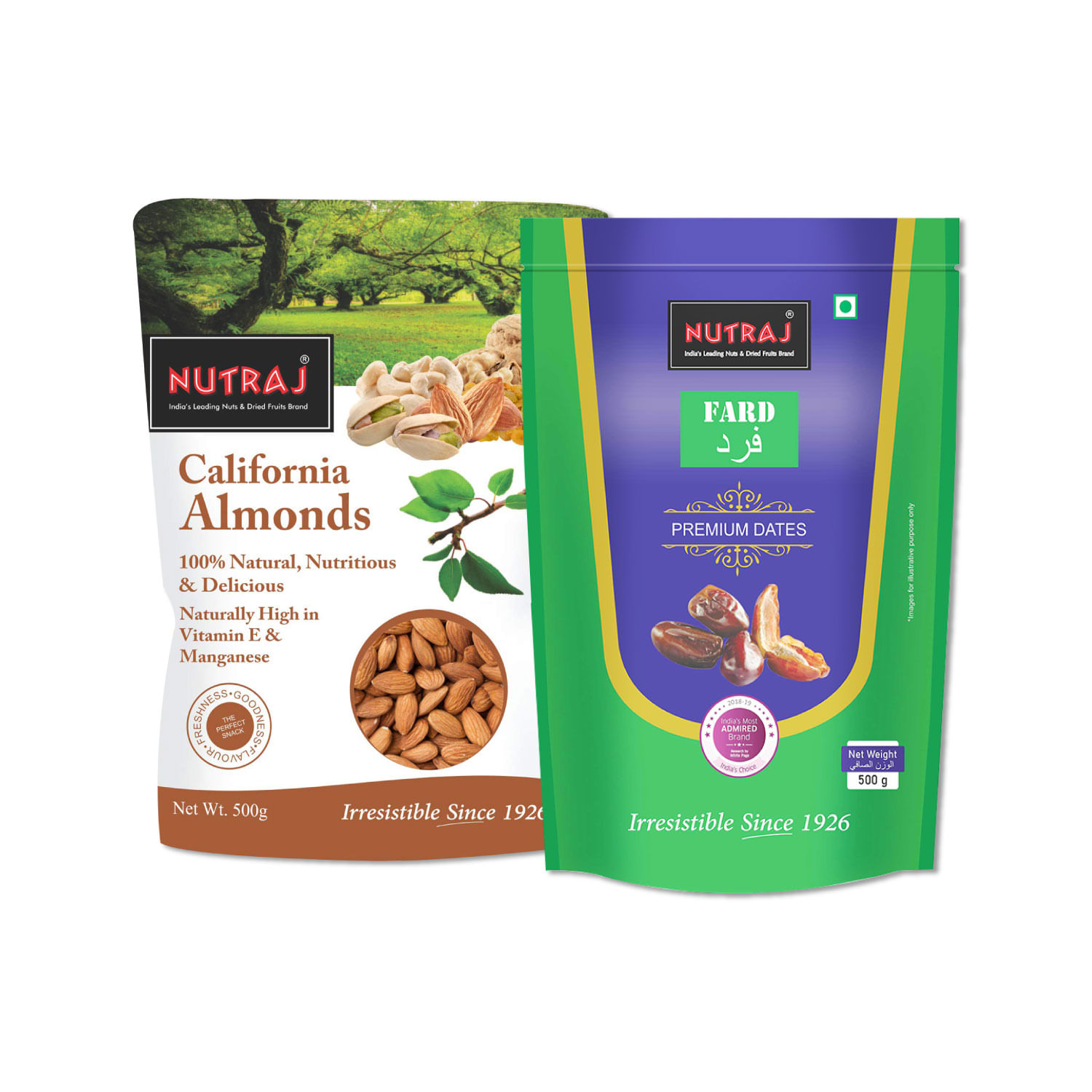 Nutraj Fard Premium Dates and Nutraj California Almonds - 1Kg (500g Each)
