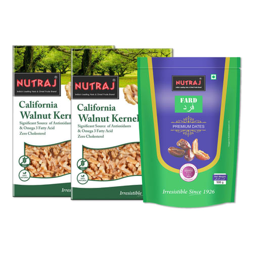 Nutraj Fard Premium Dates (500g) and Nutraj California Walnut Halves Kernels (500g) (2 X 250g)