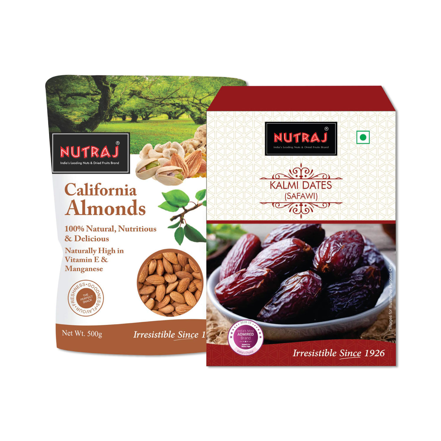 Nutraj Kalmi Dates (Safawi) (500g) and Nutraj California Almonds (500g)