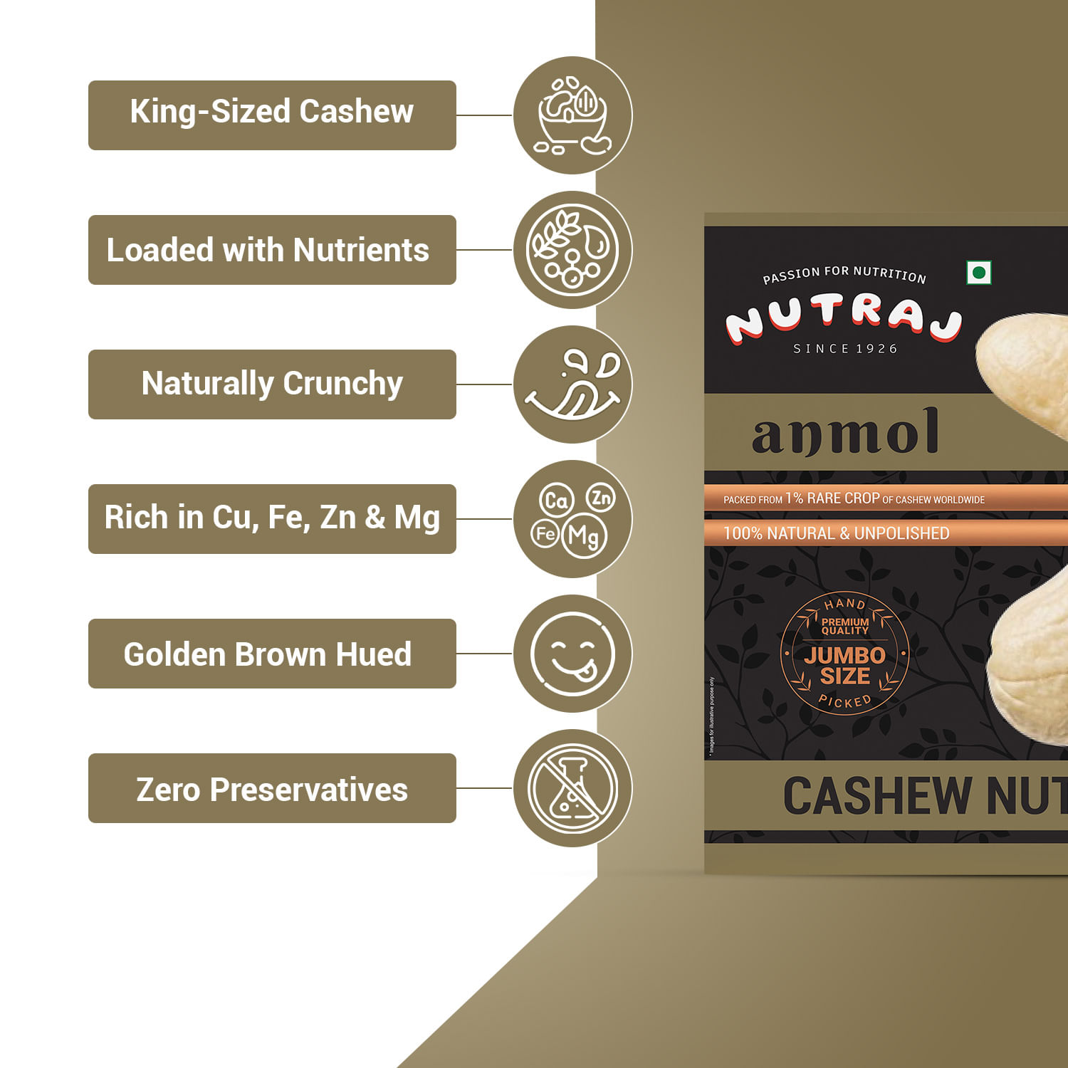 Anmol  Premium Cashew Nuts (Jumbo Size - 100% Natural - Rare Crop)