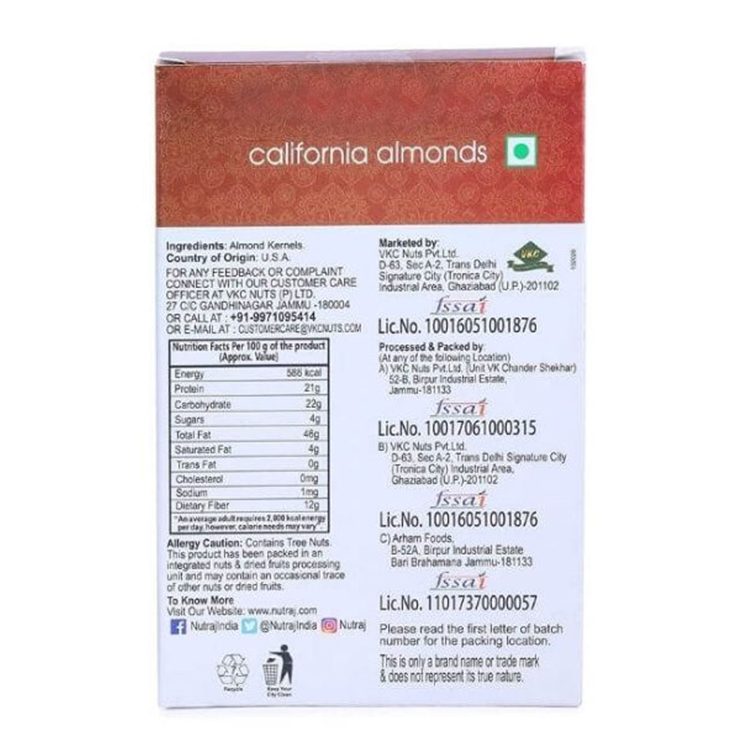 Nutraj Signature California Almonds Plain 200g - Vacuum Pack