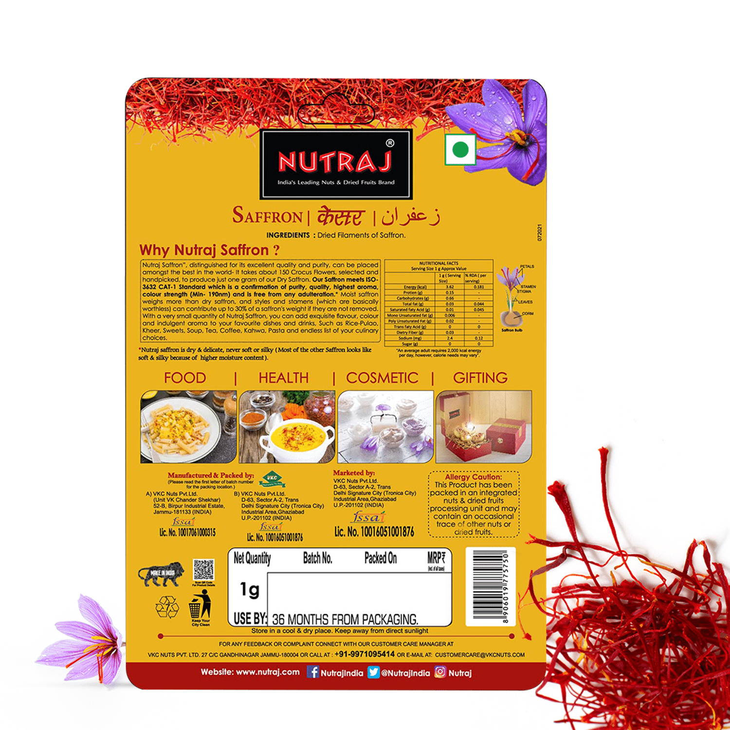 Nutraj Iranian Saffron ISO 3632 1 gm