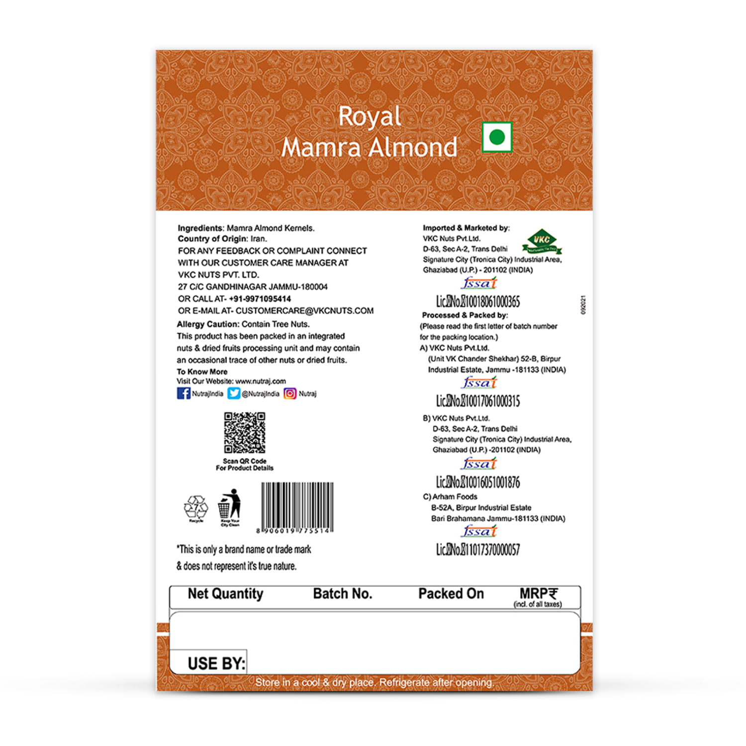 Nutraj Signature Mamra Almonds (Badam Giri) 400g (2 X 200g) - Vacuum Pack