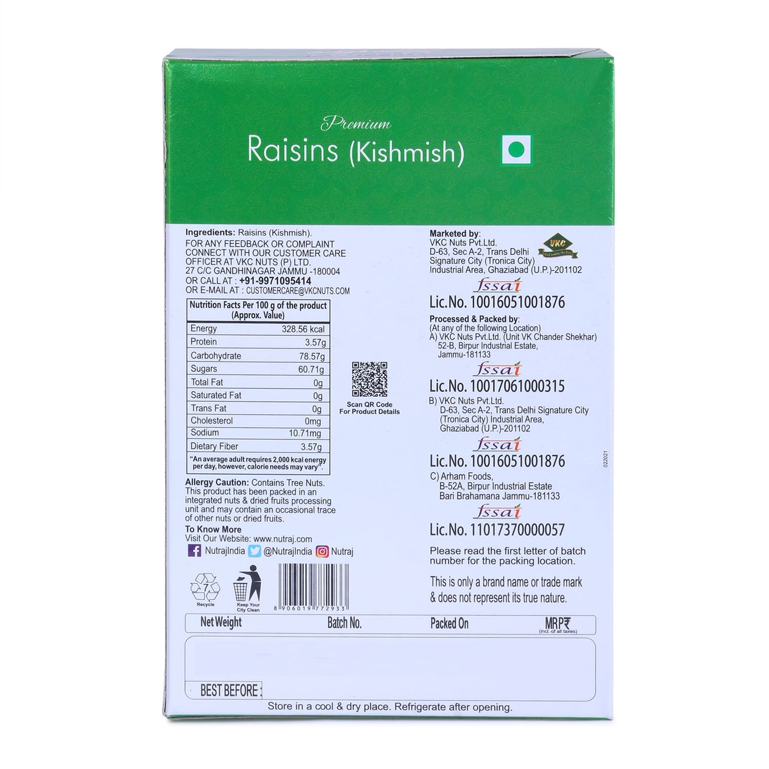Nutraj Signature Premium Raisins 600g (3 X 200g) - Vacuum Pack