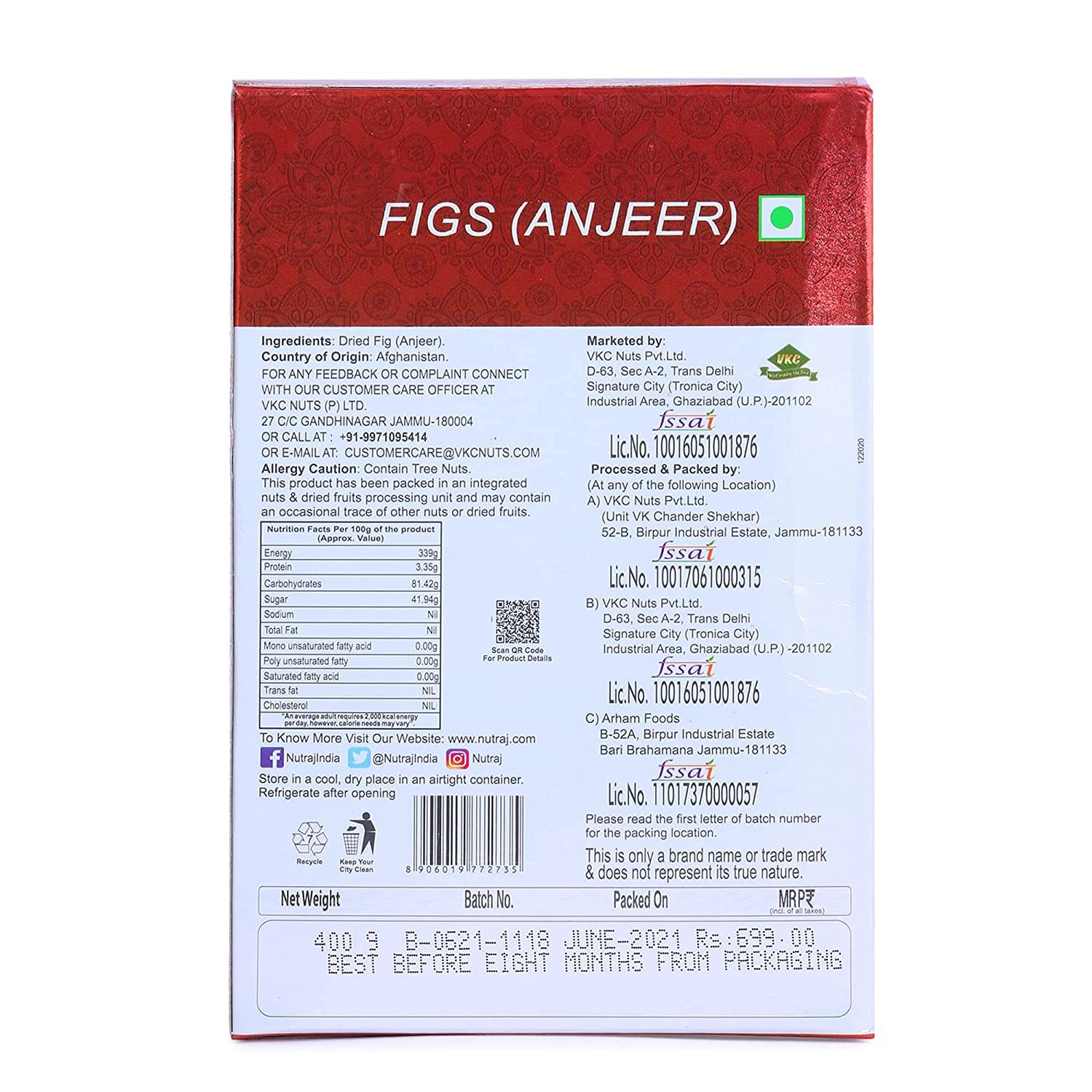 Nutraj Signature Figs (Anjeer) 800g (2 X 400g) - Vacuum Pack