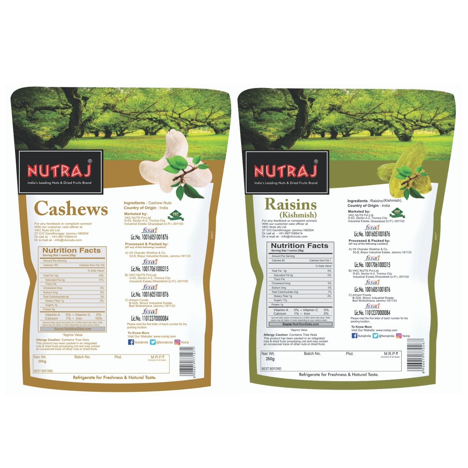Nutraj Premium Dry Fruits Combo Pack (Cashews & Raisins) - 500g (250g Each)