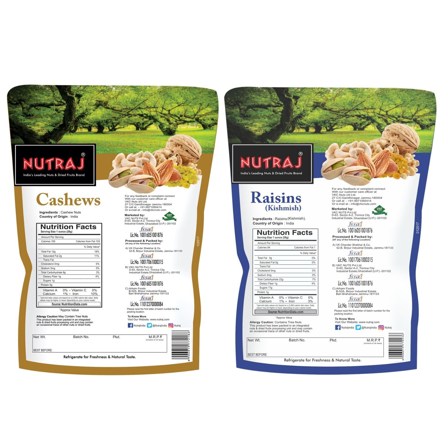 Nutraj Premium Dry Fruits Combo Pack (Cashews and Raisins) - 1Kg  (500g Each)