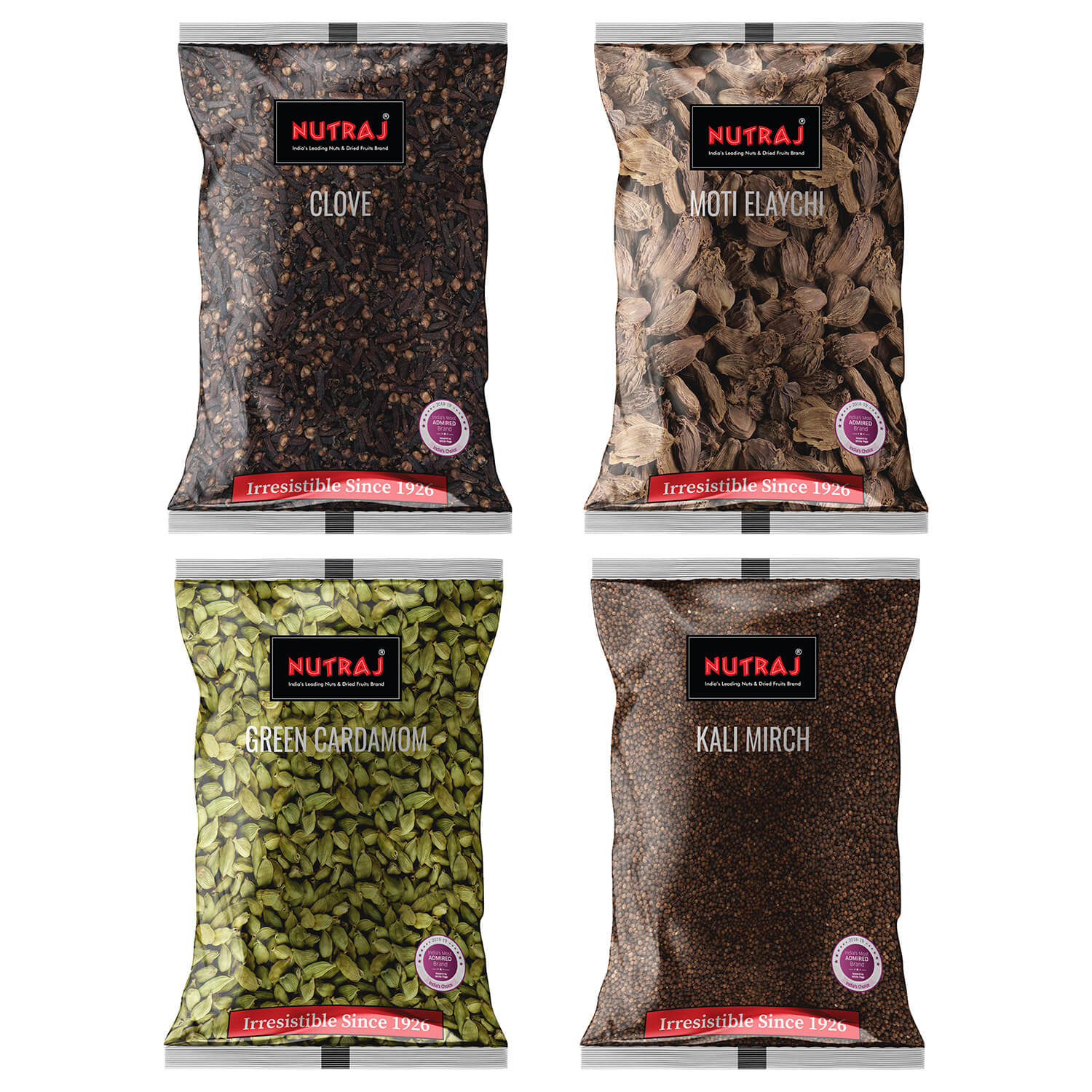 Nutraj Whole Spices Combo 300g (Black Cardamom - Kali Elaichi 100g, Elaichi - Green Cardamon 50g, Kali Mirch - Black Pepper 100g, Lavang - Clove 50g)