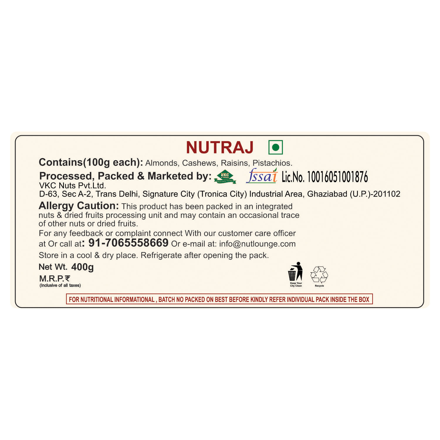 Nutraj Mixed Dry Fruit Gift Pack 400g for Diwali (Almonds, Cashews, Raisins, Pistachios)