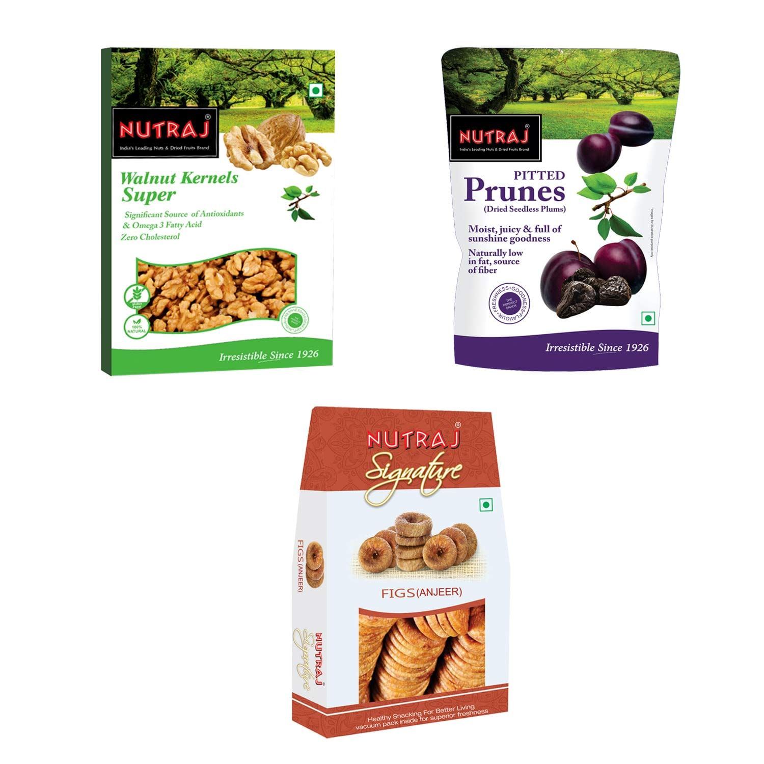 Nutraj Super Saver Dry Fruits Combo Pack 850g (Dried Figs 400g, Super Walnut Kernels 250g and Prunes 200g)