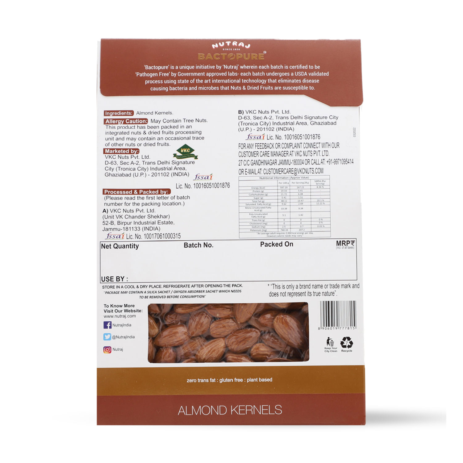Bactopure Almond Kernels 250 gm