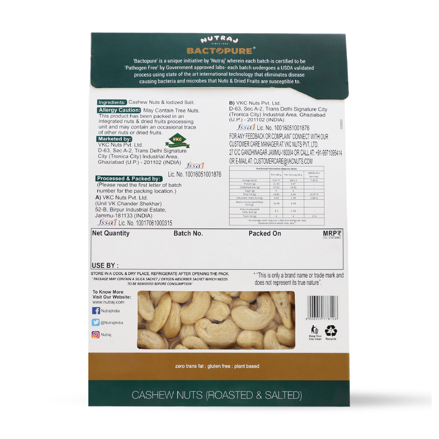 Bactopure Roasted cashew 200 gm - Pack of 2