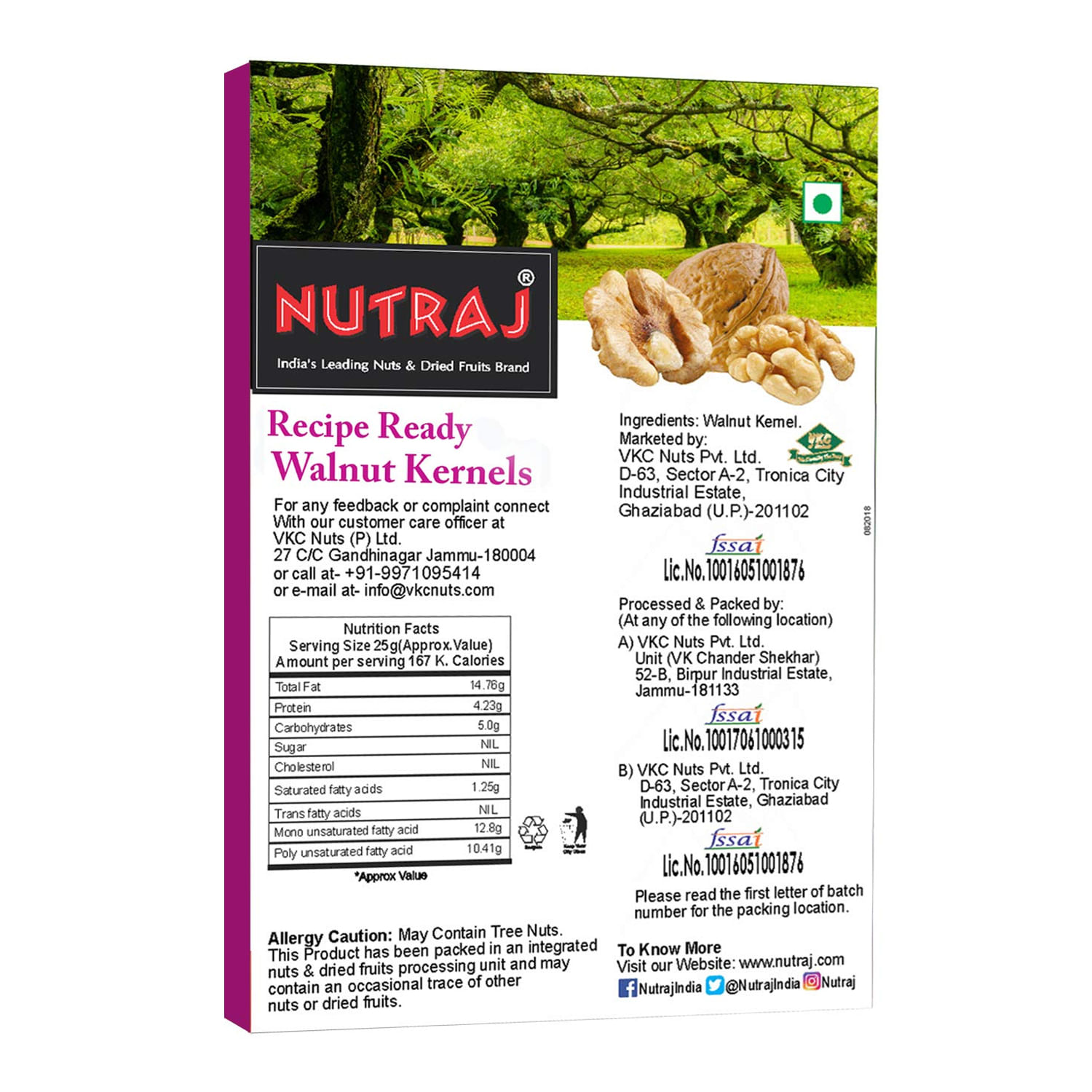 Nutraj Recipe Ready and Bakers Pride Walnut Kernels 250g (Each Pack) - Vacuum Pack