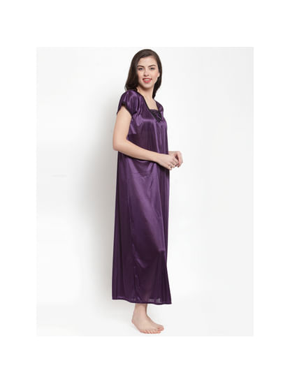 Secret Wish Women's Satin Purple Solid Nighty (Free Size)