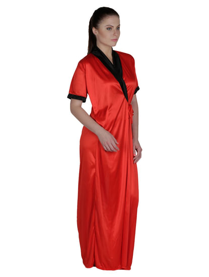 Secret Wish Women's Satin Black, Red Robe, Housecoat (Free Size, HC-51)