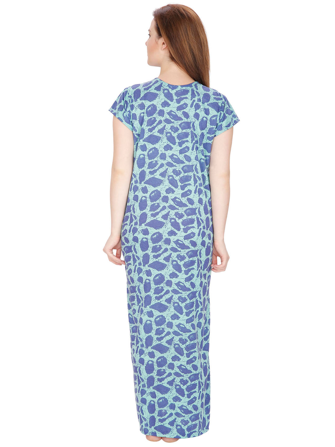 Secret Wish Women's Blue Hosiery Printed Maxi Nightdress 