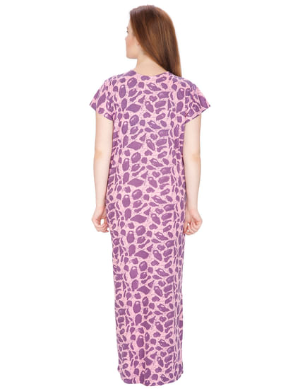 Secret Wish Women's Purple Hosiery Printed Maxi Nightdress 