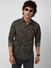 Army Green Printed Double Pocket Overshirt