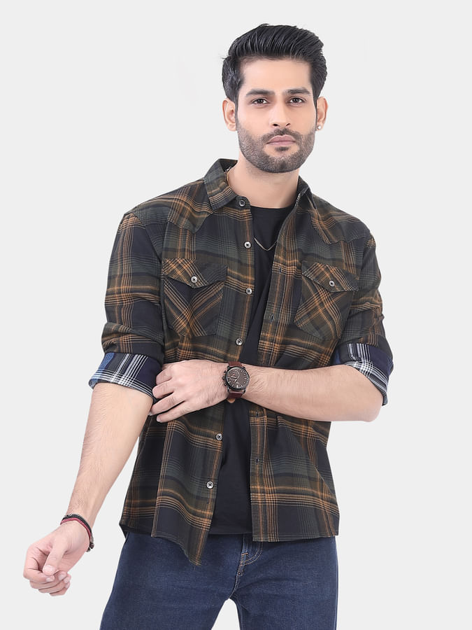 Multicolour Double Pocket Checked Overshirt