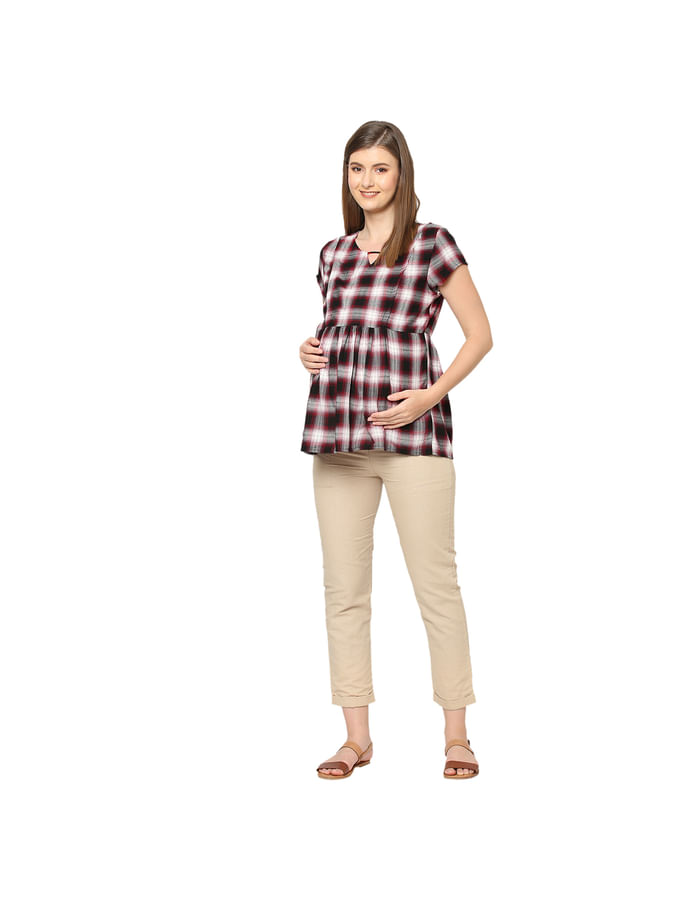 Checkered Red Maternity Top