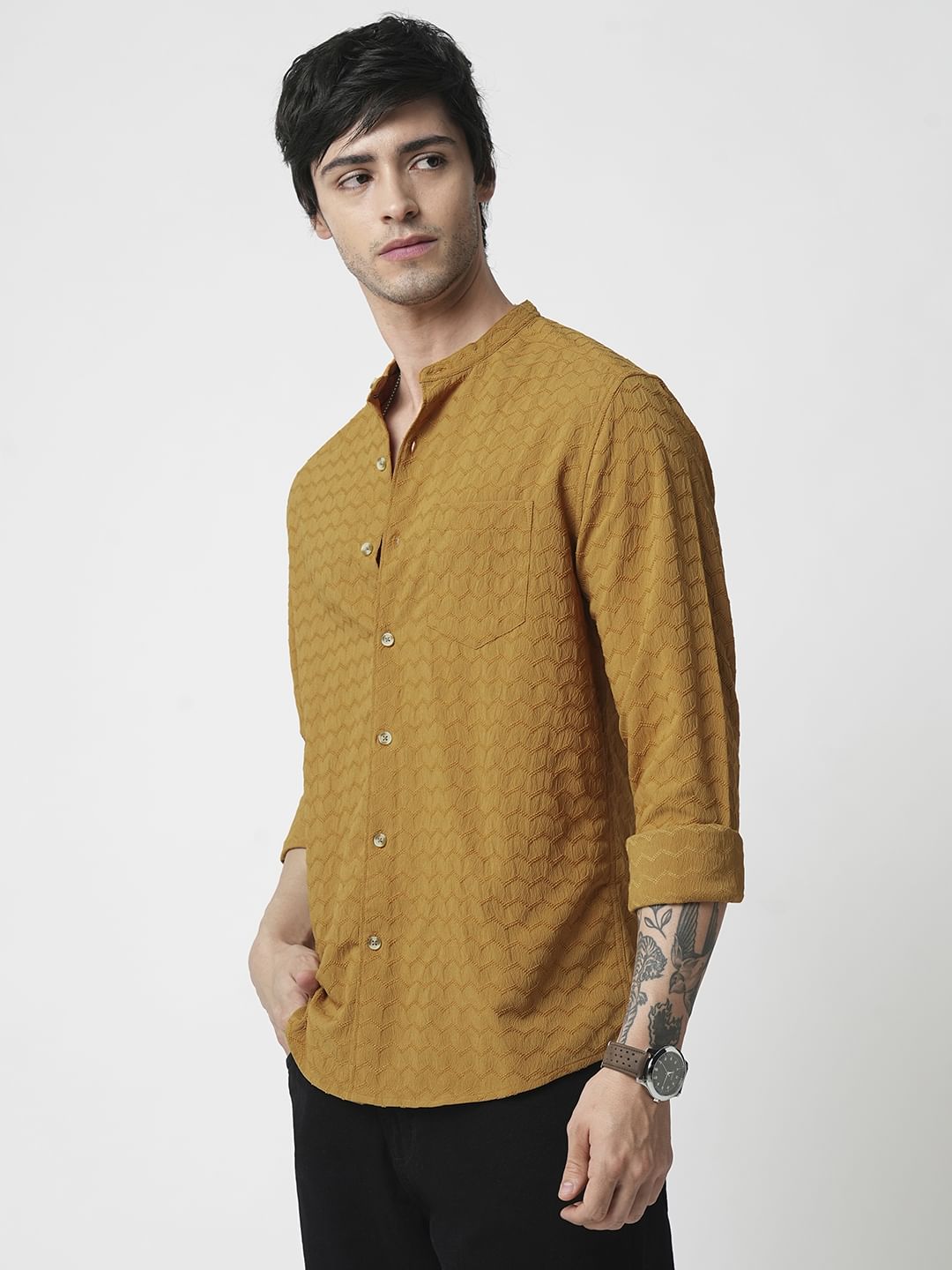 Copper Brown Zig-Zag Textured Shirt