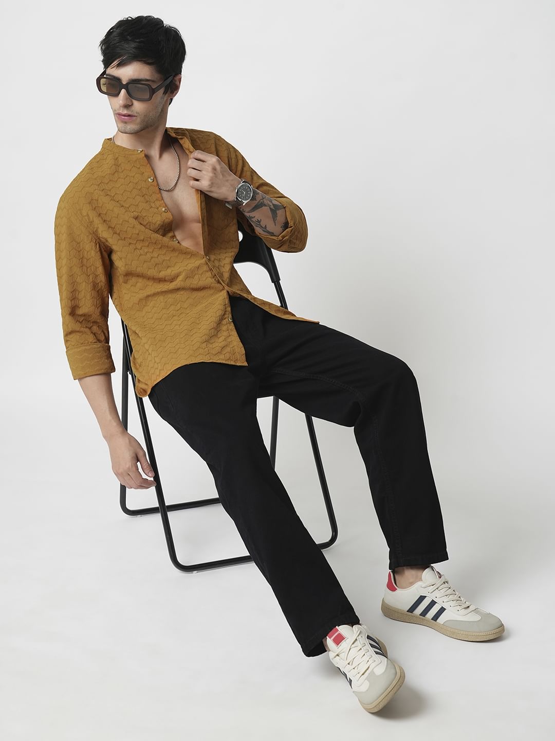 Copper Brown Zig-Zag Textured Shirt
