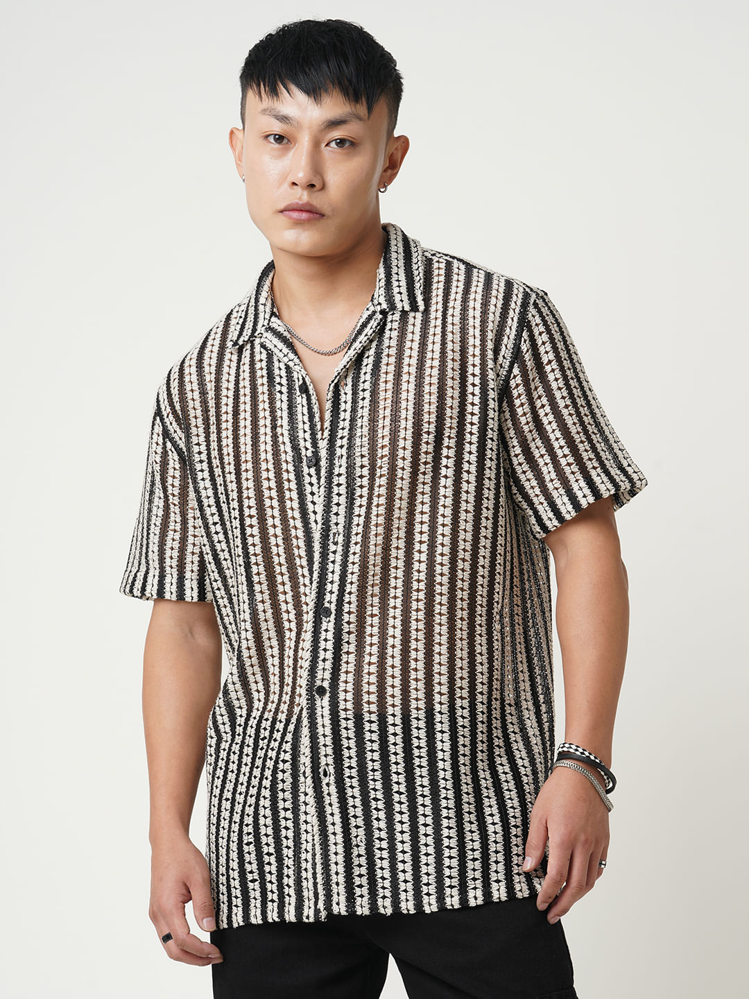 STRIPE CROCHET SHIRT - BLACK – Evisen Skateboards ゑ