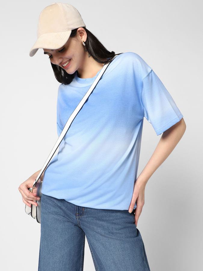 Blue Gradient Printed Oversized T-Shirt