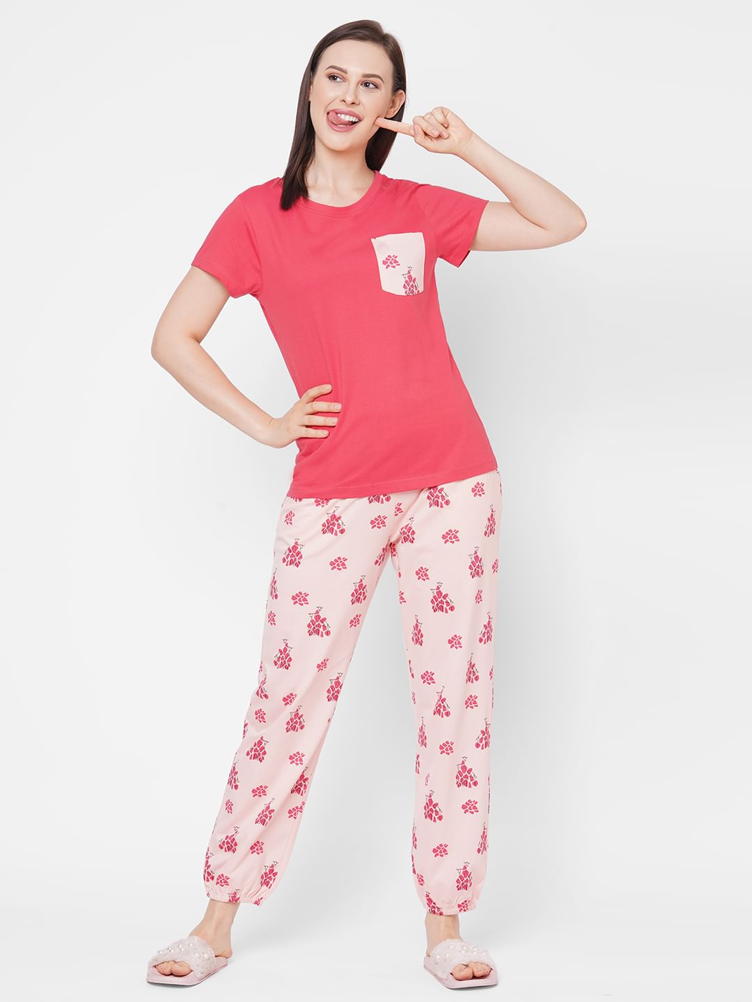 Cute Peach Cotton Pyjama Set