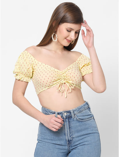 Yellow with Pink dots Crop Top