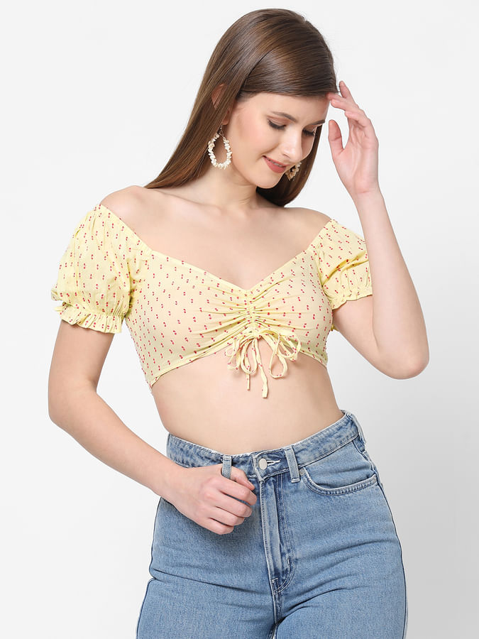 Yellow with Pink dots Crop Top