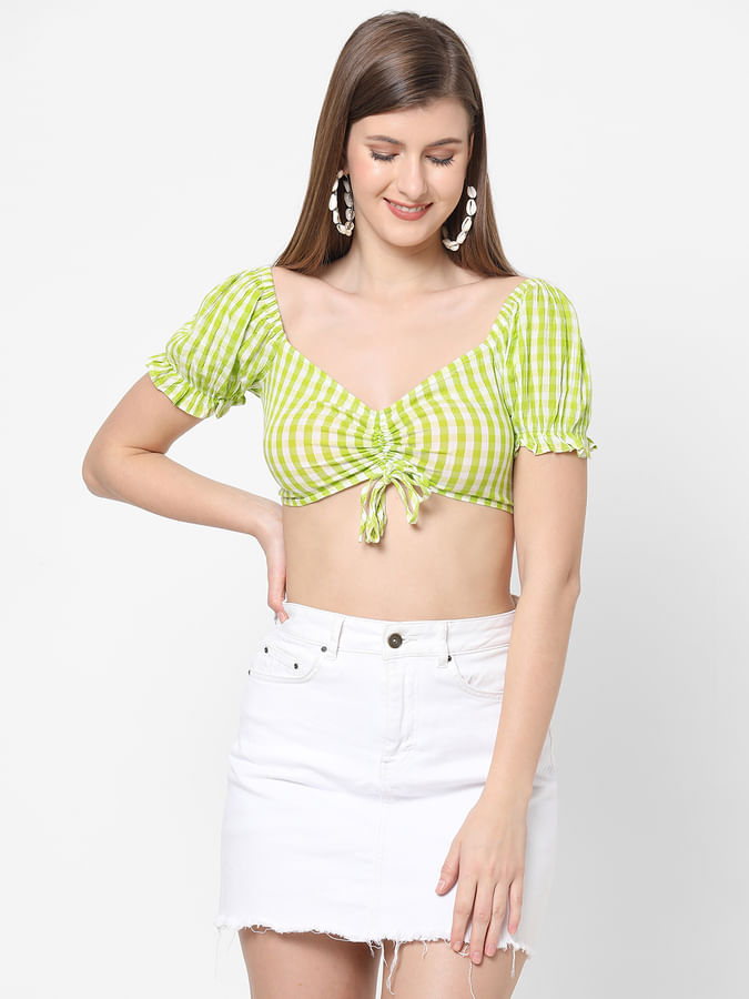 Green Checked Crop Top 