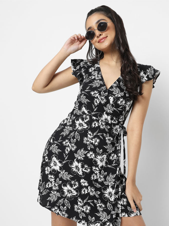 Black Floral Printed Dress