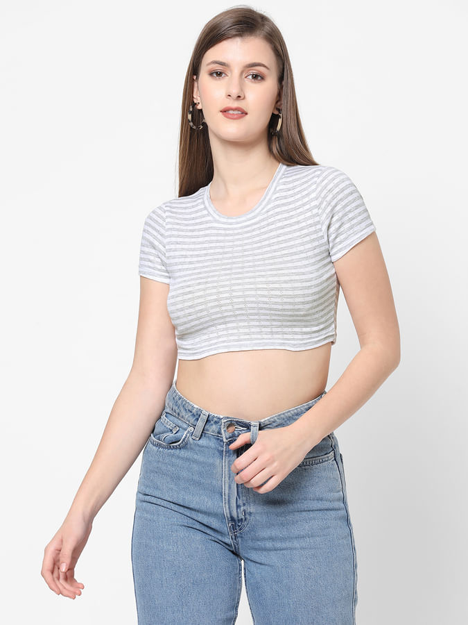 Grey and White Crop Top