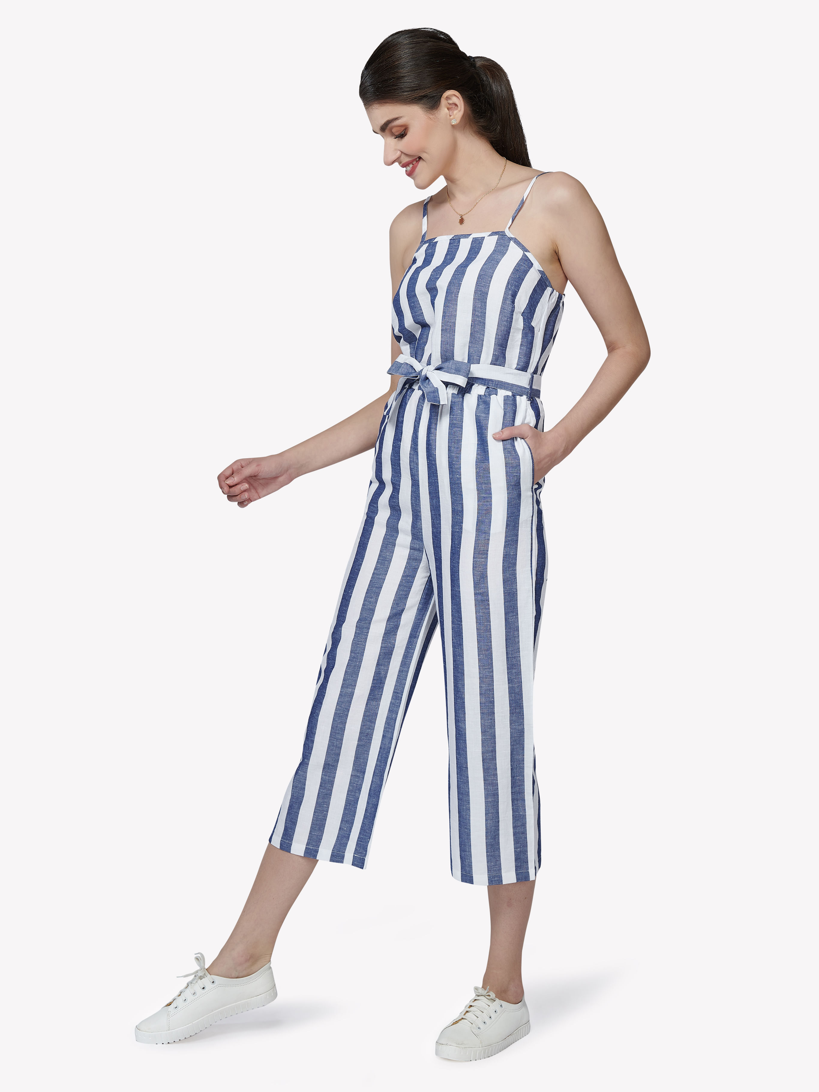 blue striped playsuit