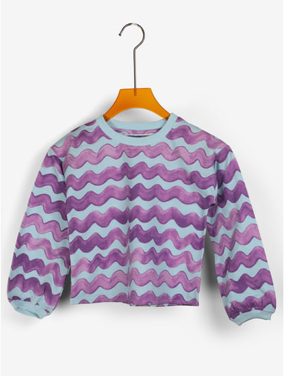 Wavy fun print long sleeves sweatshirt for girls
