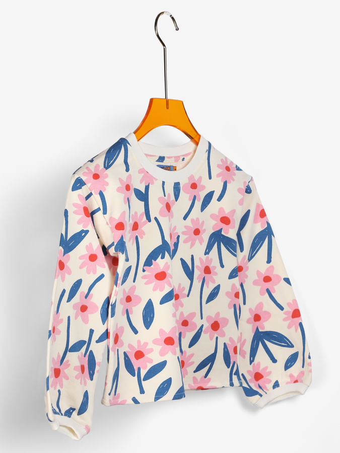 Floral print long sleeves sweatshirt for girls