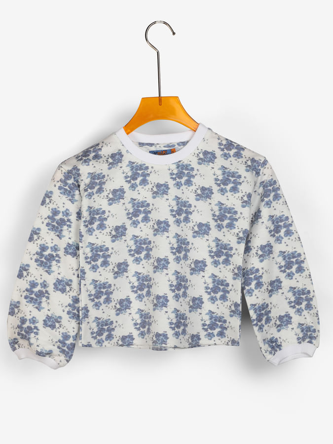 Floral blue long sleeves sweatshirt for girls