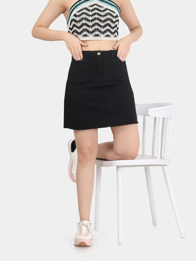 Black Frayed Skirt