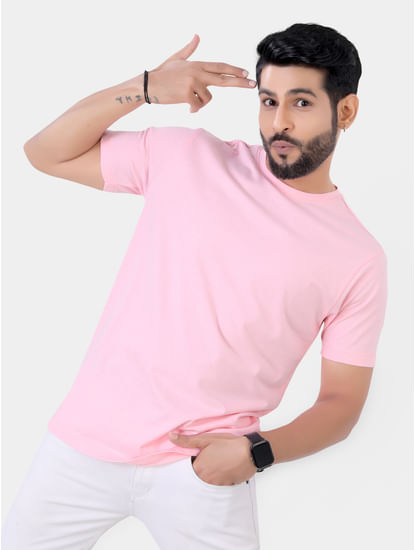 Solid Pink Crew Neck T-Shirt