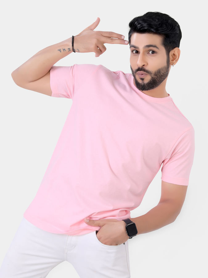 Solid Pink Crew Neck T-Shirt